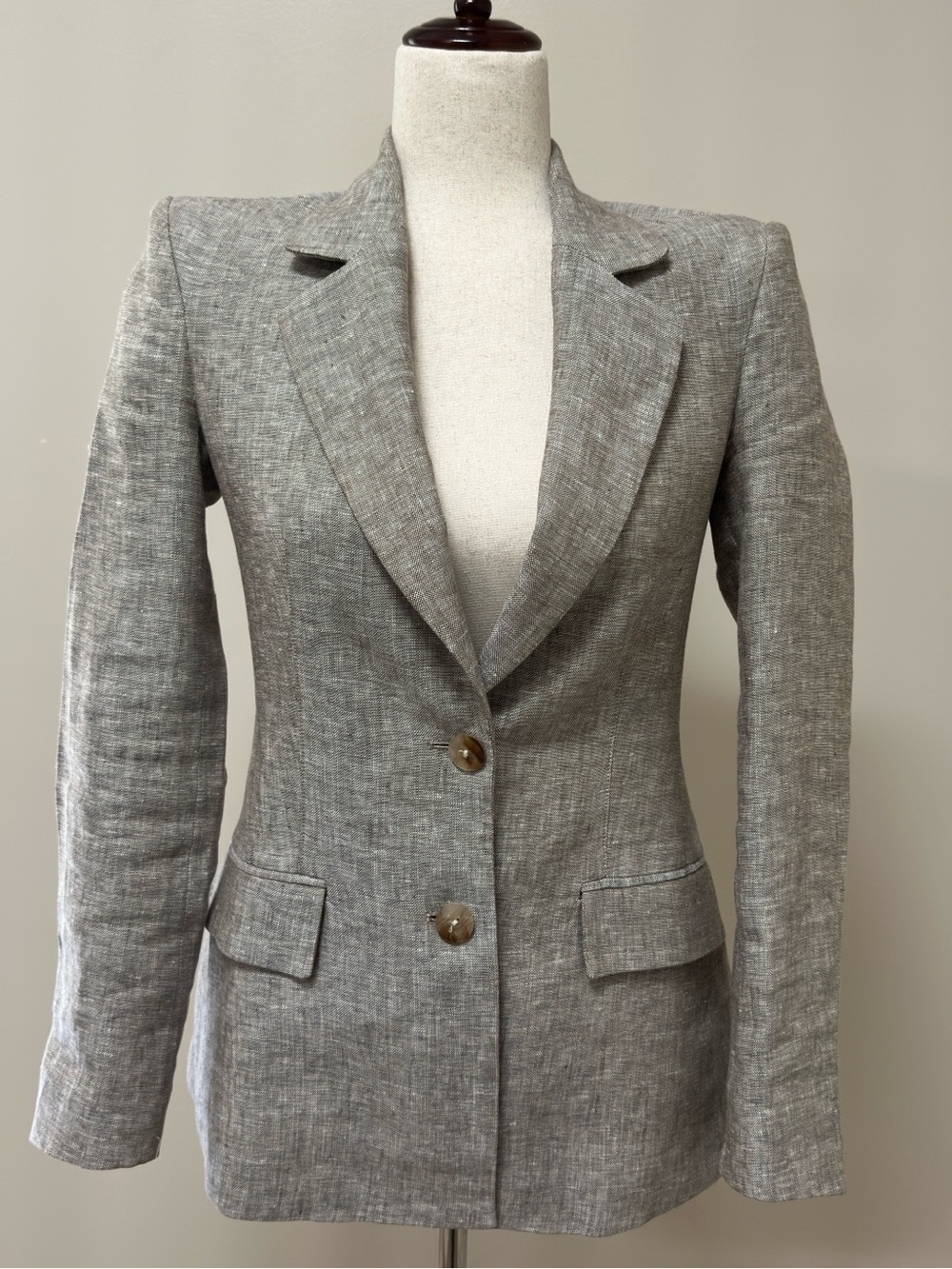 Zara Light Gray & Beige Tailored Linen-Blend Blazer | Size XS